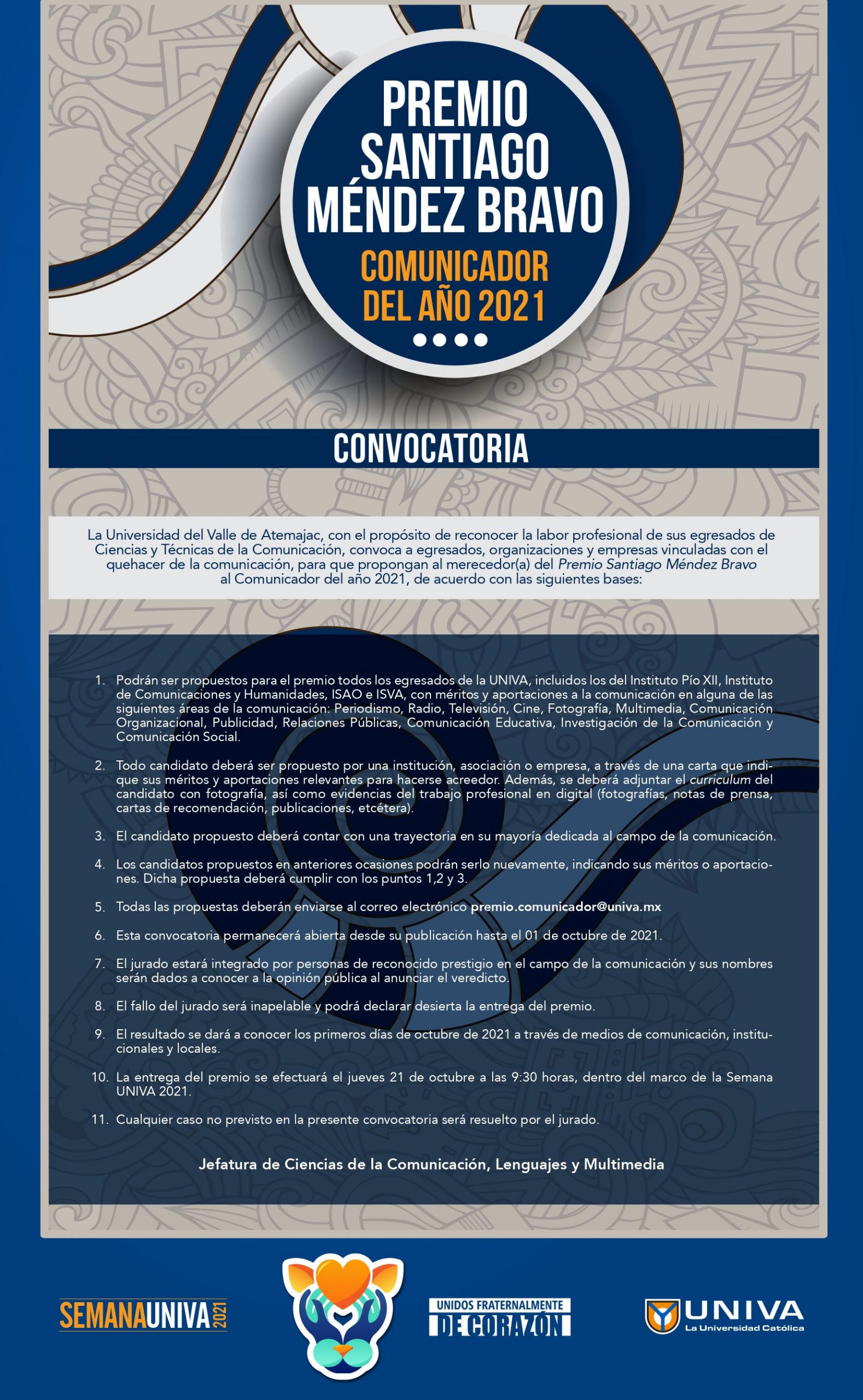 Convocatoria: Premio Santiago Méndez Bravo al Comunicador del año 2021